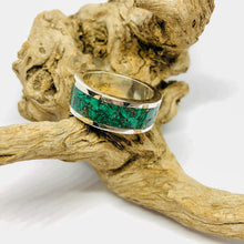 Load image into Gallery viewer, Malachite and Pyrite Dust Inlay Ring
